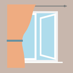 An open window with a curtain