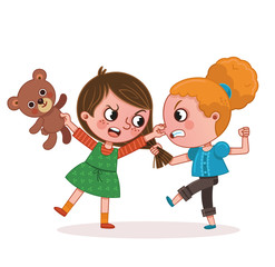 Two Girls Fighting. (Vector illustration)