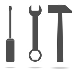 Set of tools. Screwdriver, hammer, wrench