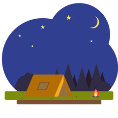Camping on a background of the night sky