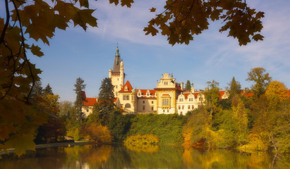 Bohemian chateau of Pruhonice at autumnal time