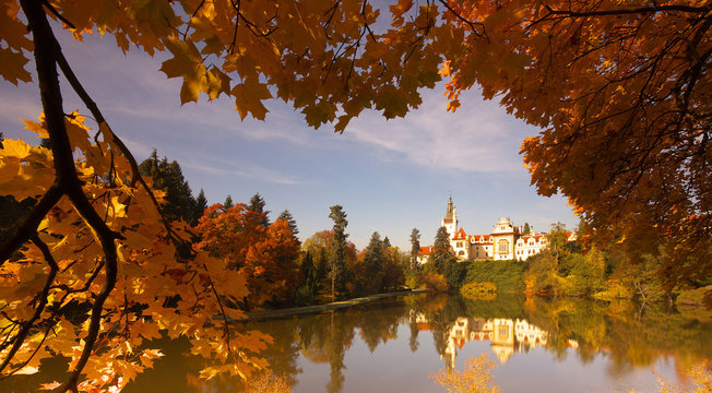 Bohemian chateau of Pruhonice at autumnal time