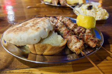 Pork Souvlaki served on the street  in Athens, Greece