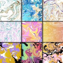 Abstract backgrounds ink marbling textures hand drawn watercolor paint brush aqua paper and silk prints vector illustration