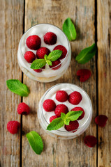 Greek yogurt raspberry biscuit parfait