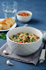 Red bell pepper eggplant cilantro rice