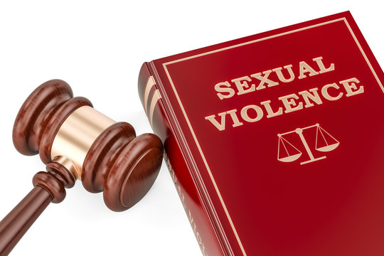 Sexual violence concept with gavel and book, 3D rendering