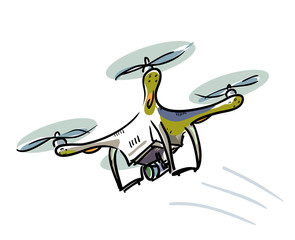 Drone.Quadrocopter. Sketch illustration with flying drone.