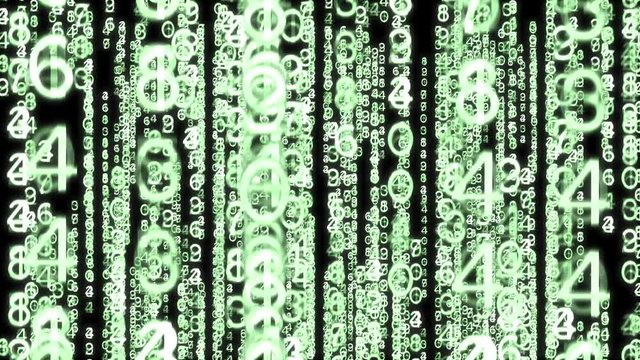 3d array of falling electronic numbers.