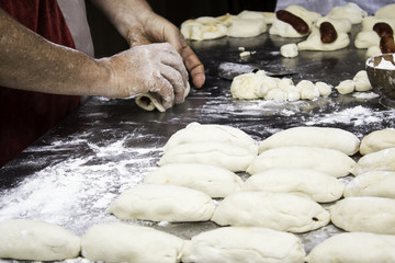 Man kneading bread