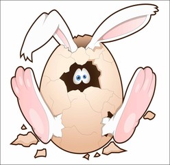 Cartoon hare in the egg