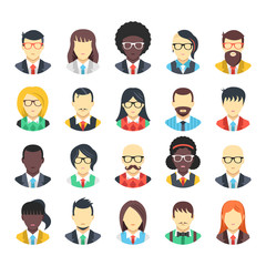 People avatars icons set. Business people, office workers, white collars wearing suits, ties, vests, shirts, office clothes. Men and women characters. Modern vector icons