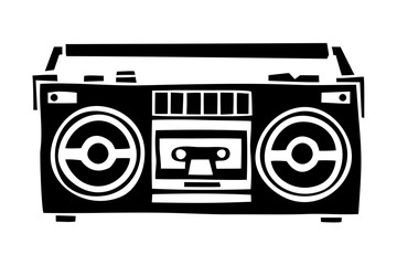 Old school cassette player cartoon hand drawn style isolated vector illustration