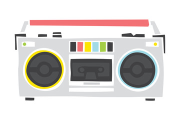Fototapeta premium Old school cassette player cartoon hand drawn style isolated vector illustration