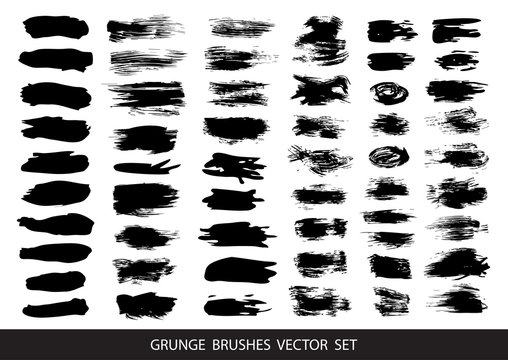 Set of black paint, ink brush strokes, brushes, lines. Dirty artistic design elements, boxes, frames for text. Vector illustration.