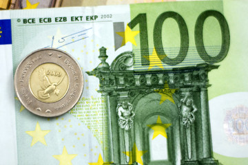 Bosnian convertible mark, coins on Euro - obrazy, fototapety, plakaty