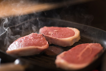 Beef steak fried in pan