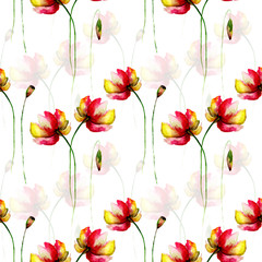 Fototapeta na wymiar Seamless wallpaper with Gerber flowers