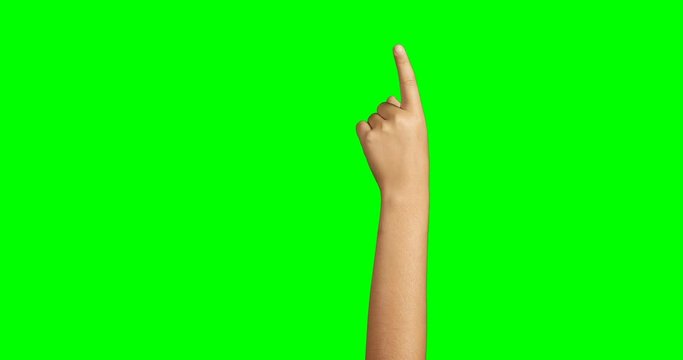 Person making hand gesture against green screen background