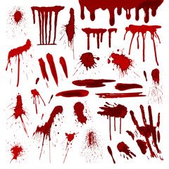 Blood or paint splatters splash spot red stain blot patch liquid texture drop grunge abstract dirty mark vector illustration