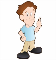 Cartoon man holds his hand