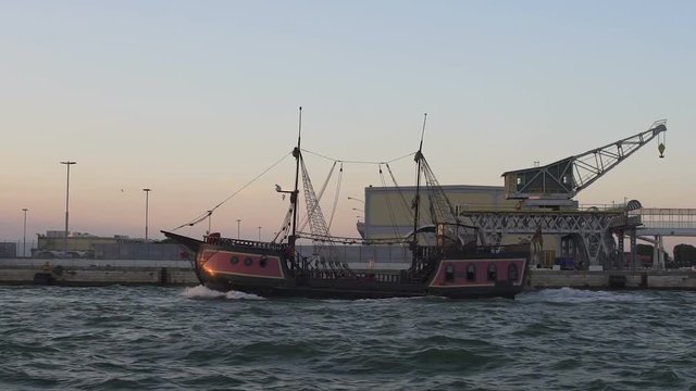 Vintage vessel sailing in sea, sightseeing tours and entertainment of tourists