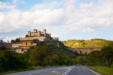 Fototapeta na wymiar View of the medieval castle Albornoz, and the town of Spoleto in Italy