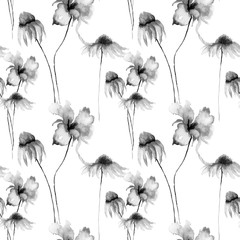 Seamless pattern with Gerber and Poppy flowers