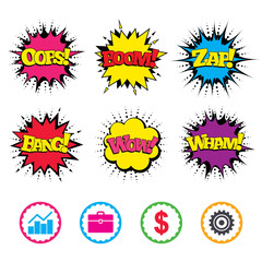 Business signs. Graph chart and case icons.