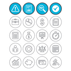 Business line icons. Money, chart and document.