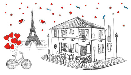 Set of hand drawn French icons, Paris sketch illustration
