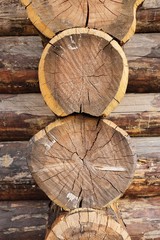 Naklejka premium Wooden background made of logs