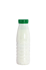 Drinkable yogurt in a bottle on white background