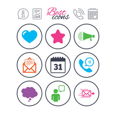 Mail, contact icons. Communication signs.