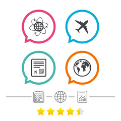 Airplane icons. World globe symbol.