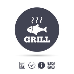 Fish grill hot icon. Cook or fry fish symbol.