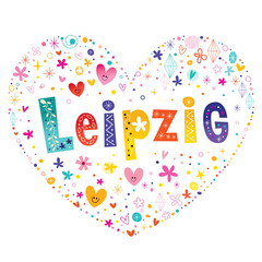 Leipzig city in Germany heart shaped type lettering vector design