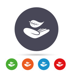 Nature insurance sign. Hand holds leaf symbol.