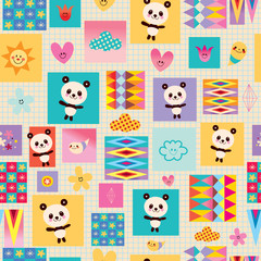 Fototapeta premium panda bears kids seamless pattern