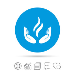 Energy hands sign icon. Power from hands symbol.