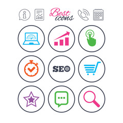 Internet, seo icons. Online shopping, charts.