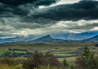 Lanscape of the Drakensberge near the city of Underberg during bad weather conditions