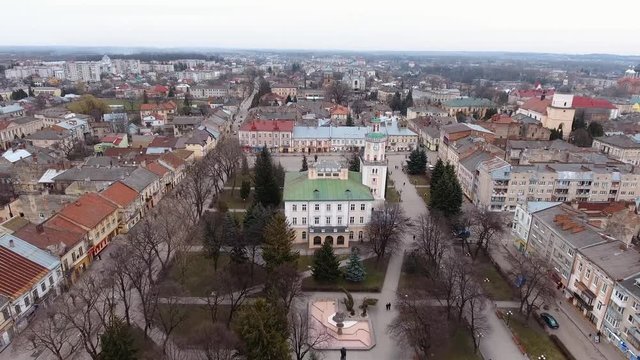 Aerial: Drone Timelaps old city Sambir, Ukraine