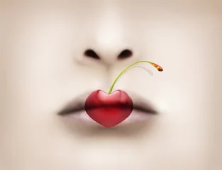 Zelfklevend Fotobehang Lips and cherry heart shaped © vali_111
