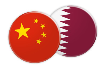 News Concept: China Flag Button On Qatar Flag Button, 3d illustration on white background