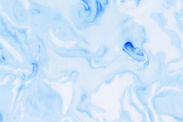 Suminagashi marble texture hand painted with blue ink. Digital paper. Captivating liquid abstract background.