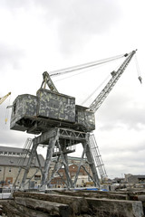 Obraz premium Historic Boston shipyard crane. Vertical.