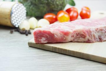 raw meat and  With fresh vegetables and Spice steak