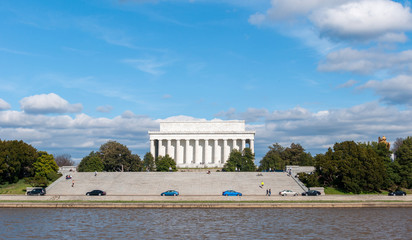 Exterior view of the Lincoln Memorial Monument seen from the Potomac River, Washington D.C.