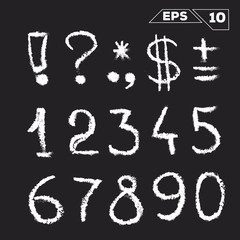 symbols and numbers hand drawn on chalkboard